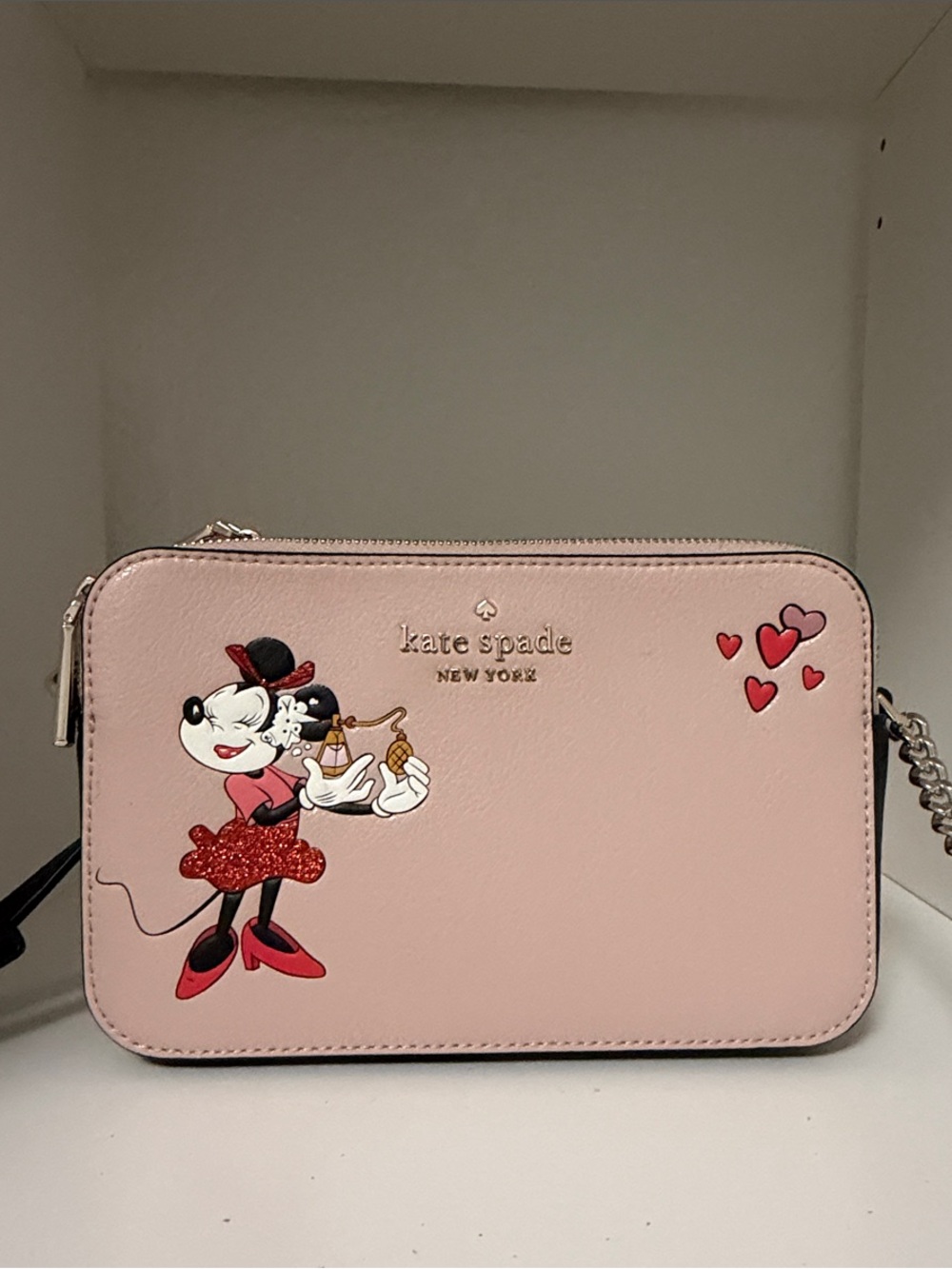 kate spade Pink Minnie Mouse Leather Crossbody with Red Accents